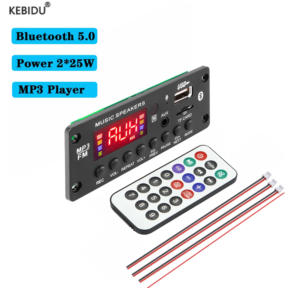 2*25 Вт усилитель Bluetooth 5,0 MP3 декодер плата DC 7V-15V 50W MP3 плеер USB FM Запись вызовов с дистанционным управлением автомобиля Ki