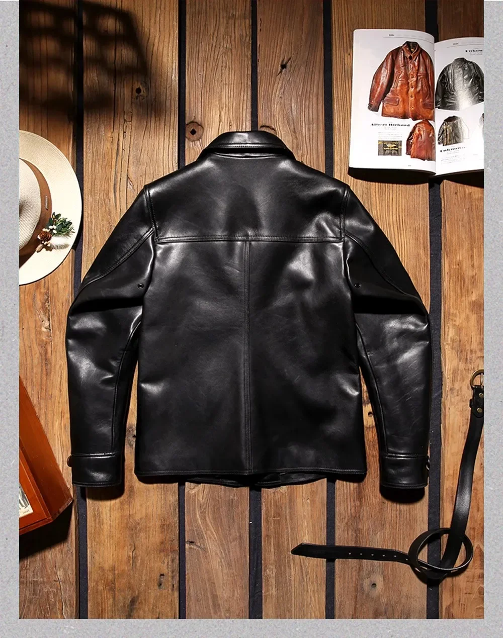 Фото LNY Shop Top.Classic switchyard, натуральная итальянская дубленая коровья куртка. Мужской тренчкот из натуральной кожи. Винтажная повседневная одежда №3