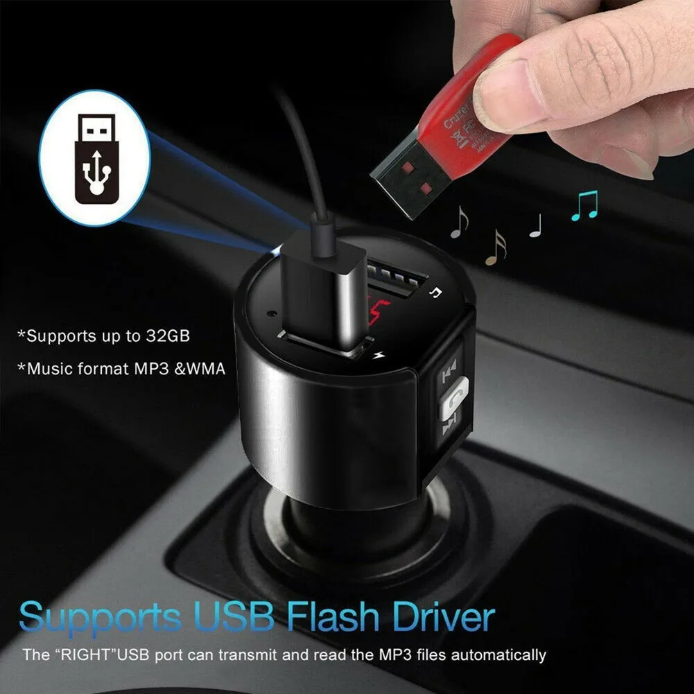 Фото Автомобильный FM-трансмиттер, беспроводной Bluetooth-радиоадаптер, музыкальный mp3-плеер, комплект громкой связи с 2 USB-портами, зарядное устройство, автомобильные электронные аксессуары №5