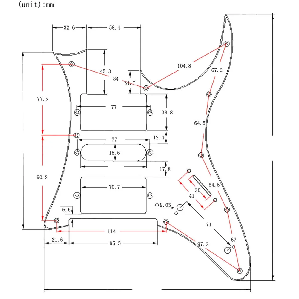 Фото Пикап для электрогитары HSH Pickguard 300*230*30 мм, 7 в, хамбакер, разные цвета, зеркальная Замена №3