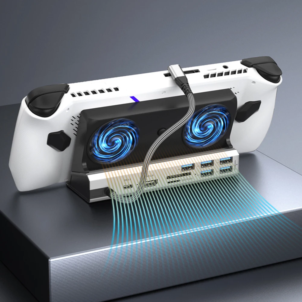 Фото Док-станция Steam Deck с вентилятором, док-станция 11 в 1, совместимая с HDMI, 4k @ 60 Гц, Gigabit Ethernet, Стандартная зарядка PD для консоли ROG Ally №2