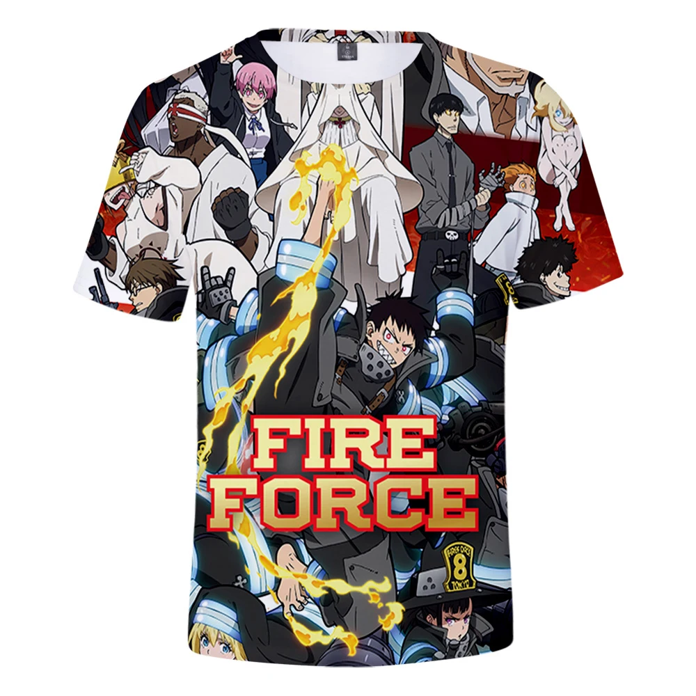 Футболка с 3D-принтом аниме Fire Force, уличная одежда в стиле кэжуал, спортивный топ с коротким рукавом в стиле Харадзюку для мужчин и женщин, в стиле хип-хоп