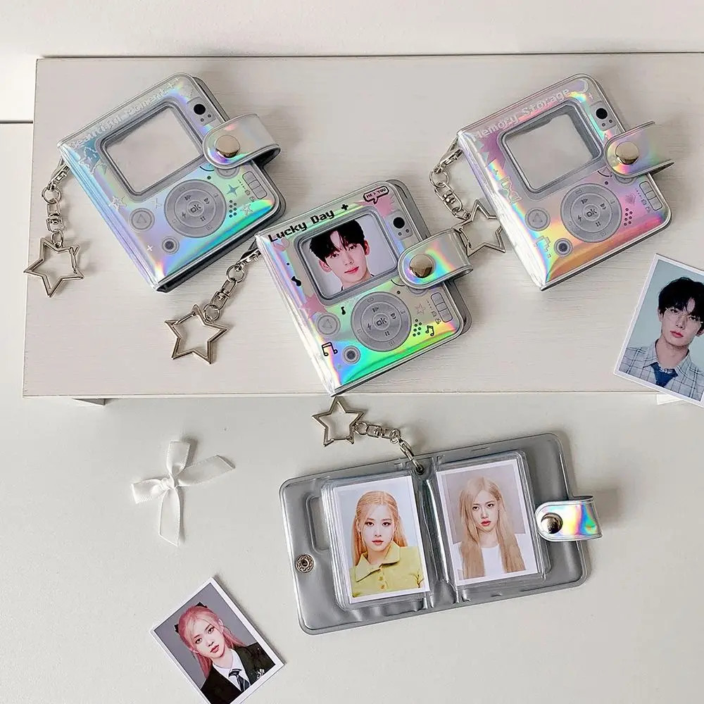 Kawaii полый цветной фотоальбом, мини-серебряный держатель для фотокарточек с брелком Kpop, переплет для фотокарт, идол, фотокарта, коллекционная книга