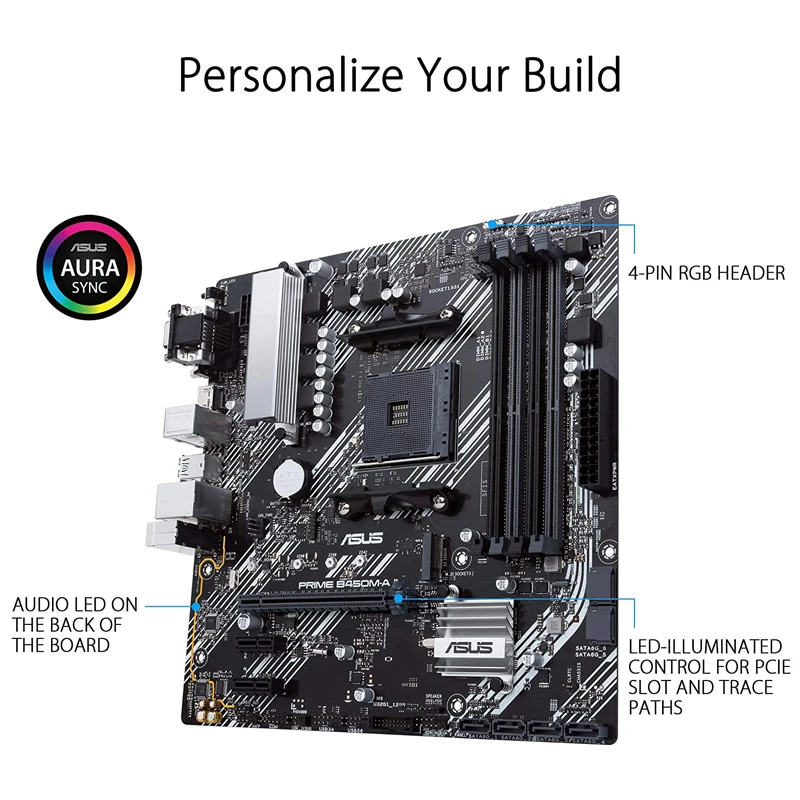 Фото Материнская плата ASUS PRIME B450M-A II AMD B450 (Ryzen AM4) Micro ATX с поддержкой M.2, HDMI/Φ/D-Sub, SATA 6 Гбит/с, 1 ГБ Ethernet №4