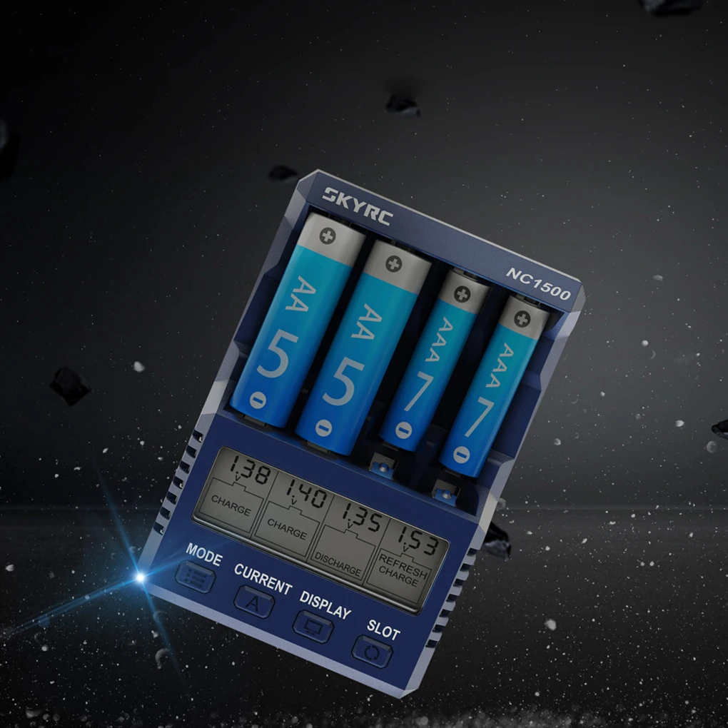 Фото Анализатор заряда аккумуляторов SKYRC NC1500 AA/AAA для 4 AA NiMH перезаряжаемых батарей, профессиональное зарядное устройство для двойных A батарей №2