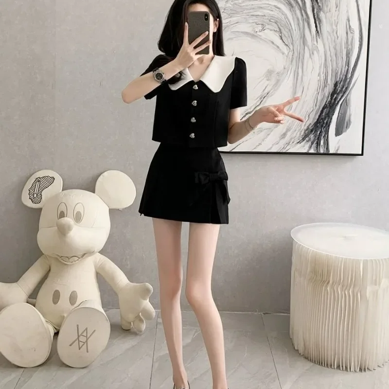Kawaii комплекты из 2 предметов с юбкой для женщин, костюмы в корейском стиле, тренд одежды 2024, роскошная дизайнерская куртка, винтажный полный женский наряд Одинаковая Комплекты