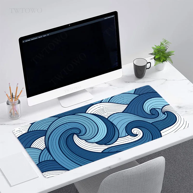 Фото Коврик для мыши Blue Wave, эстетичный большой игровой коврик для мыши, размер XL, HD, домашний, из натурального каучука, мягкий Настольный №5