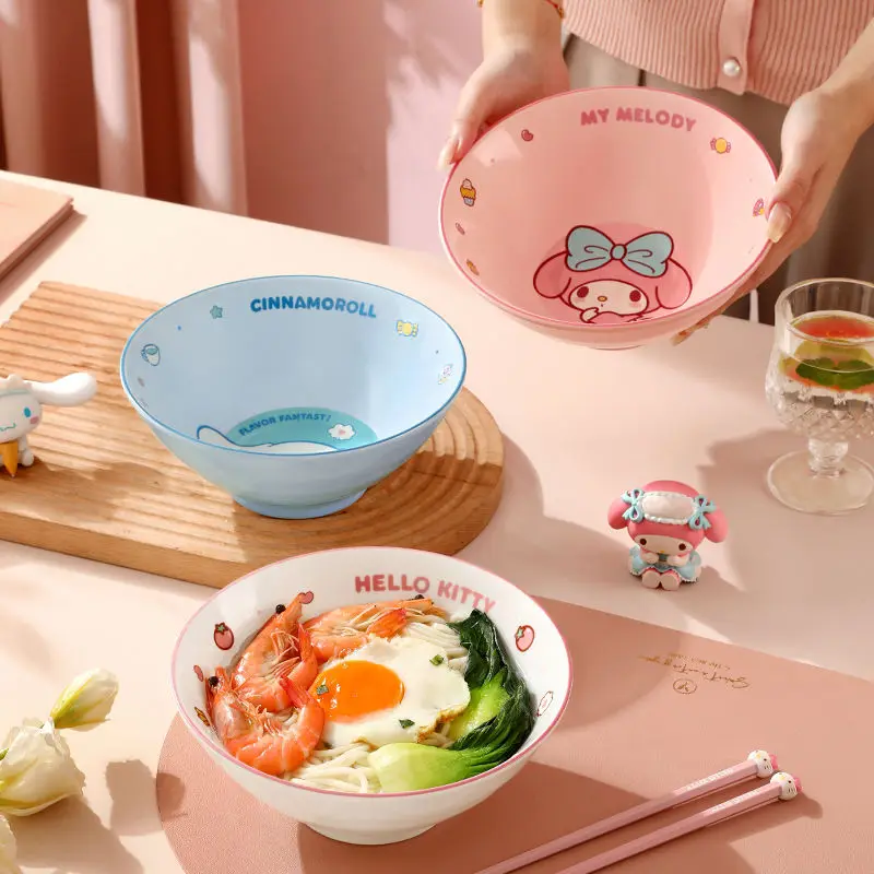Керамическая миска для лапши Sanrios Hellokittys 900 мл, милая миска для супа в стиле аниме «Моя Мелодия», милая посуда для риса
