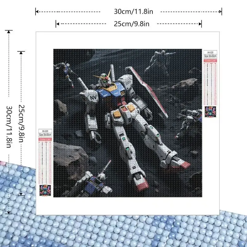 Фото 1 шт. 5D Full Drill Gundam Diamond Painting Kit, RX-78-2 Mobile Suit Robot Anime Mecha Sci-Fi Battle Scene Wall Art, DIY Home Deco №5
