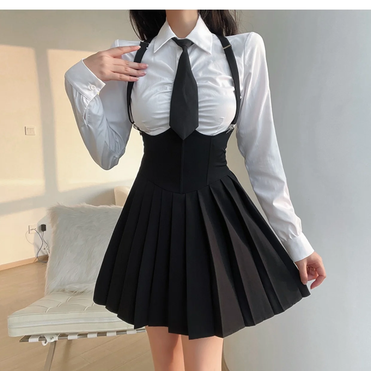 Фото Seragam LAN wanita, ukuran 4XL seksi JK ёмкостная Регулировка Amerika pedas gaya kuliah gadis Set kemeja putih + rok №3