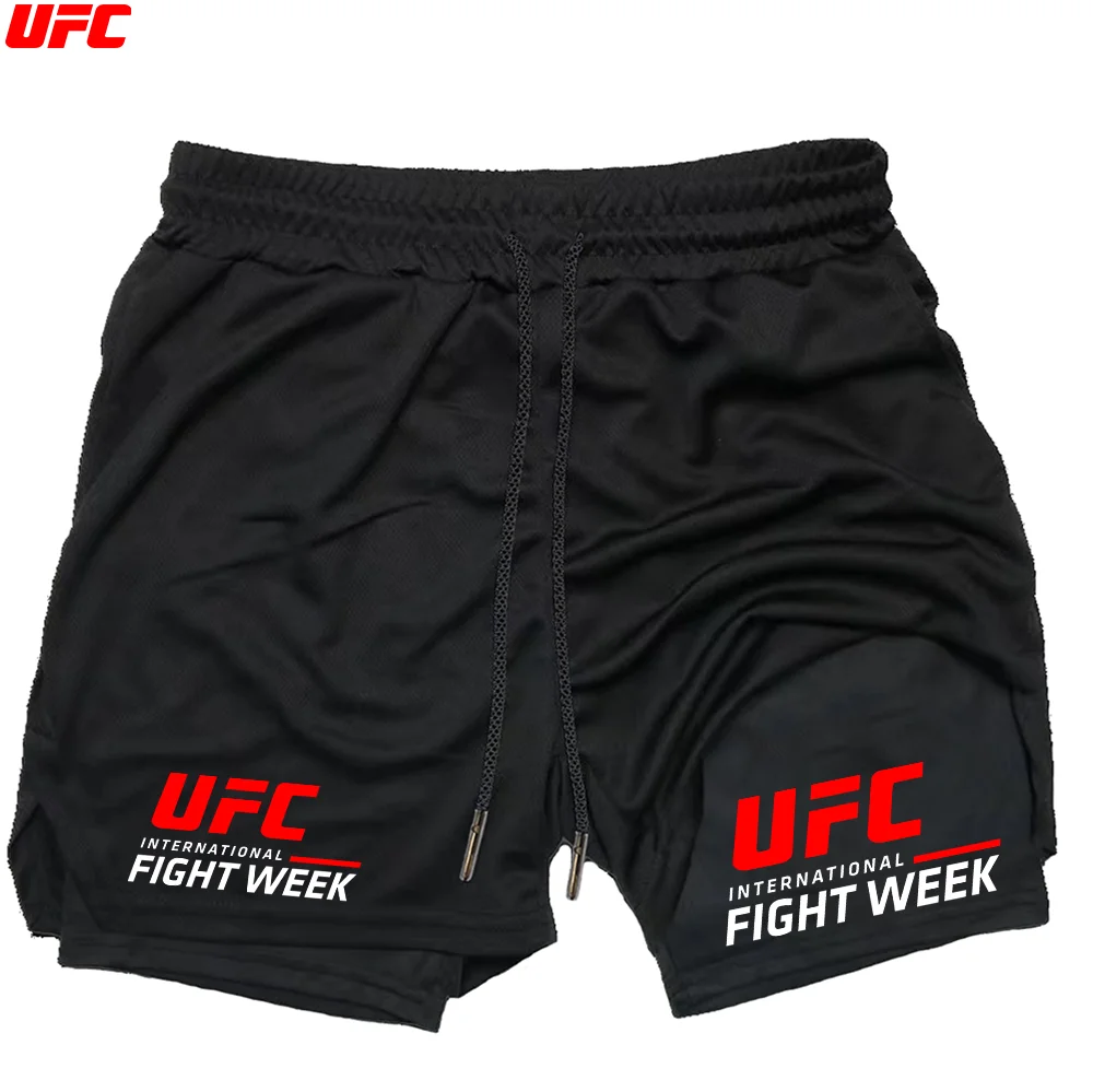 Фото UFC новые мужские шорты для бадминтона, летние сетчатые быстросохнущие теннисные шорты, модные повседневные брюки для бега и фитнеса на шнурке 2-в-1 №3
