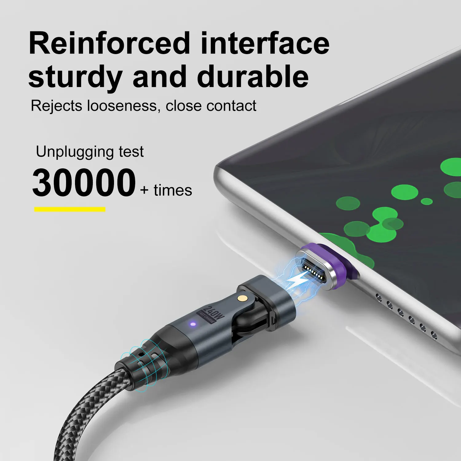 Фото Магнитный зарядный кабель 240 Вт, кабель USB C PD3.1 5A, магнитный шнур для быстрой зарядки телефона для iPhone, Samsung, Xiaomi, Huawei №5
