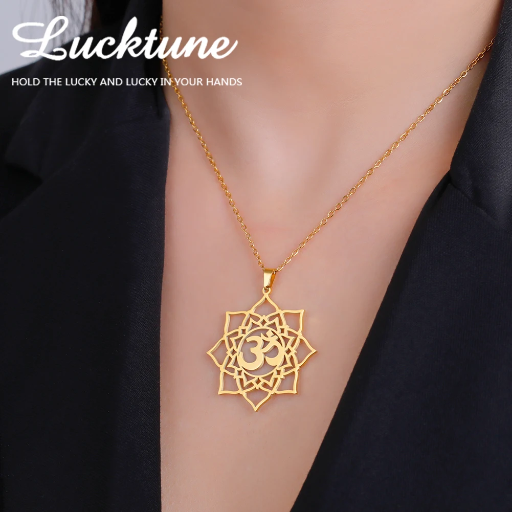 Lucktune Lotus OM Yoga чакра символ кулон ожерелье для женщин из нержавеющей стали буддизм индуистский амулет цепочка ожерелье ювелирные изделия подарок