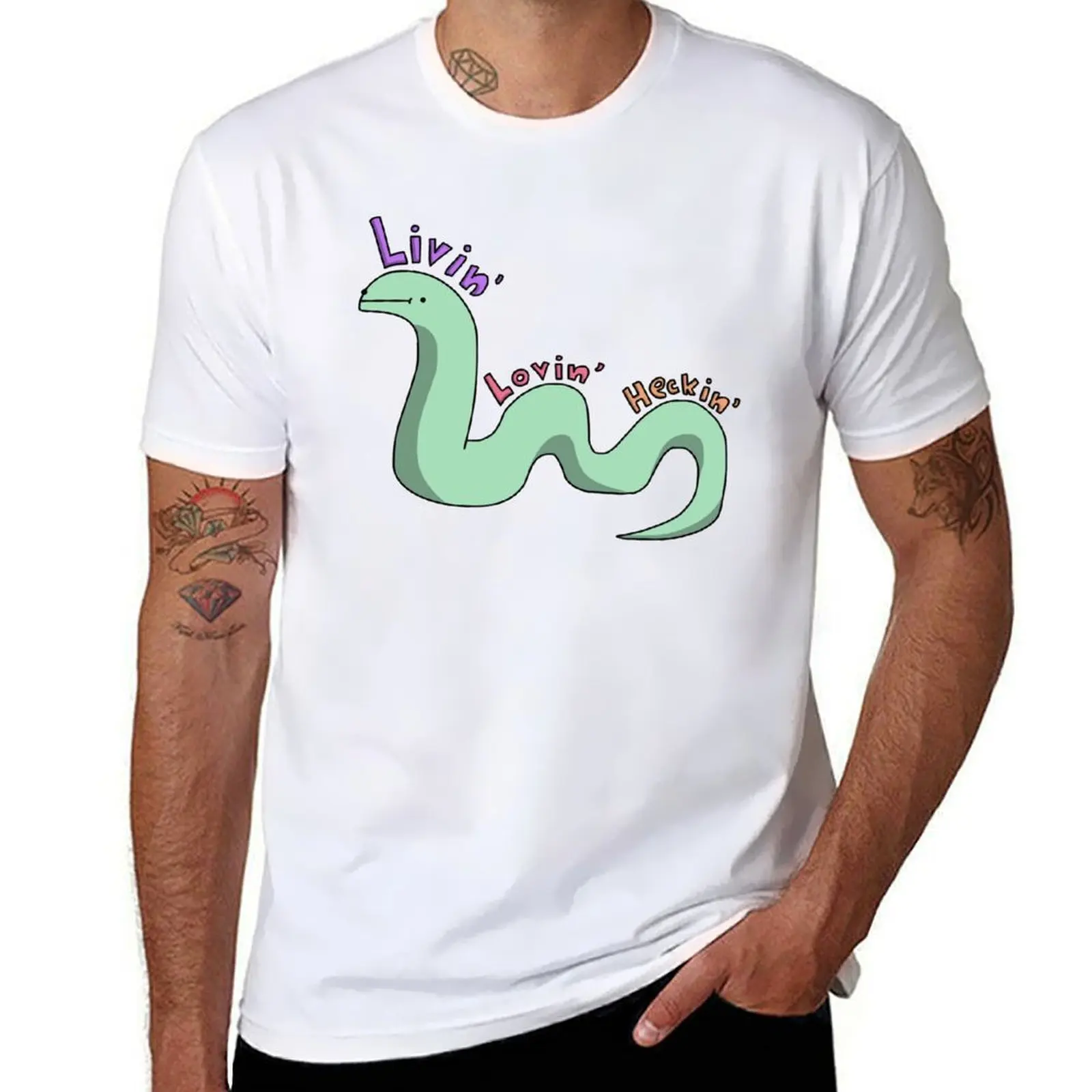 Футболка Livin' Lovin' Heckin' - Tiny Snek Comics, мужские футболки, винтажная футболка с графическим рисунком