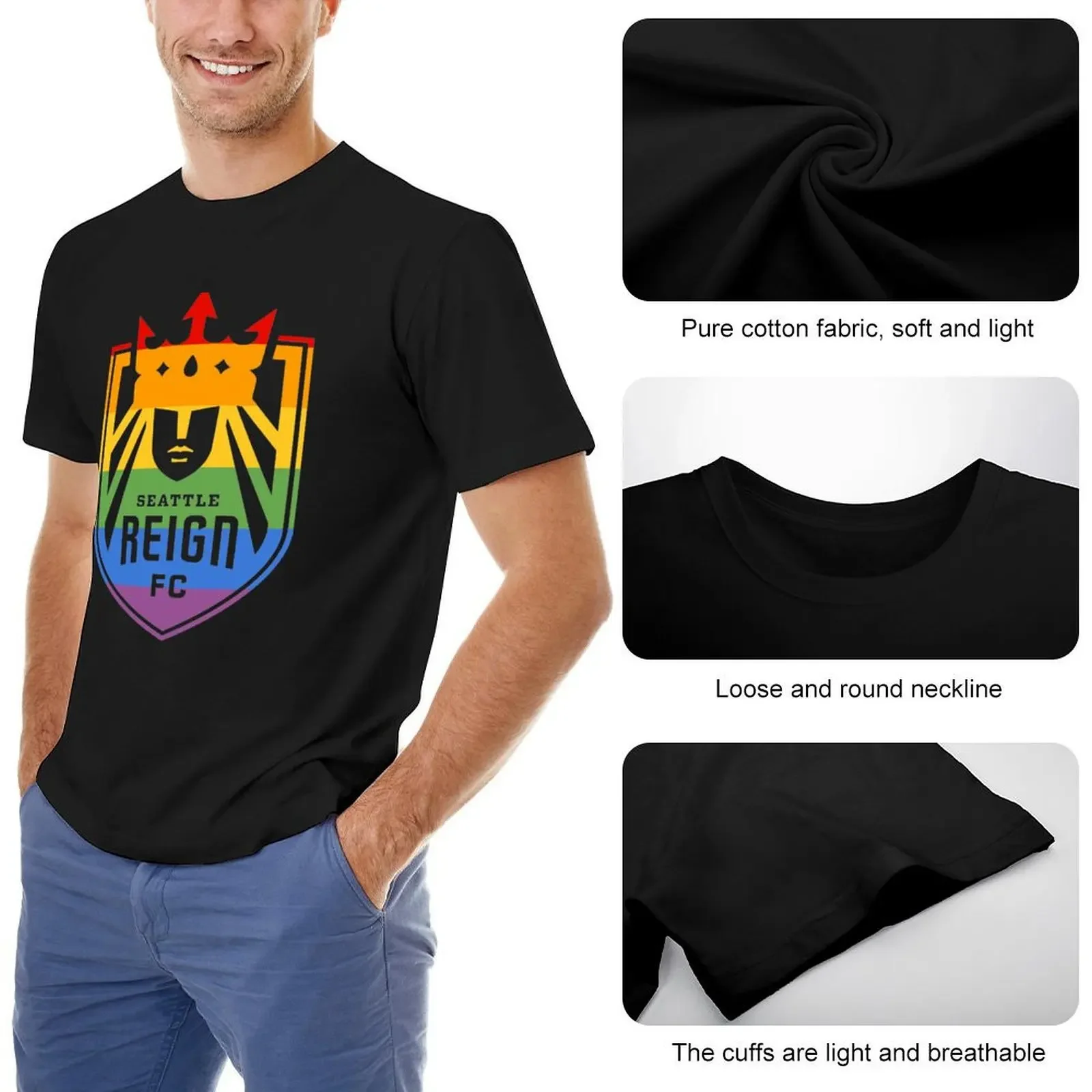 Фото Футболка Seattle Reign FC Pride, топы, винтажная одежда с графикой, корейская модная мужская одежда №5