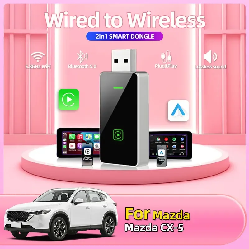 Новый беспроводной CarPlay Android Auto беспроводной адаптер Smart Mini Box Plug and Play Wi-Fi быстрое подключение автомобильные аксессуары для Mazda CX-5