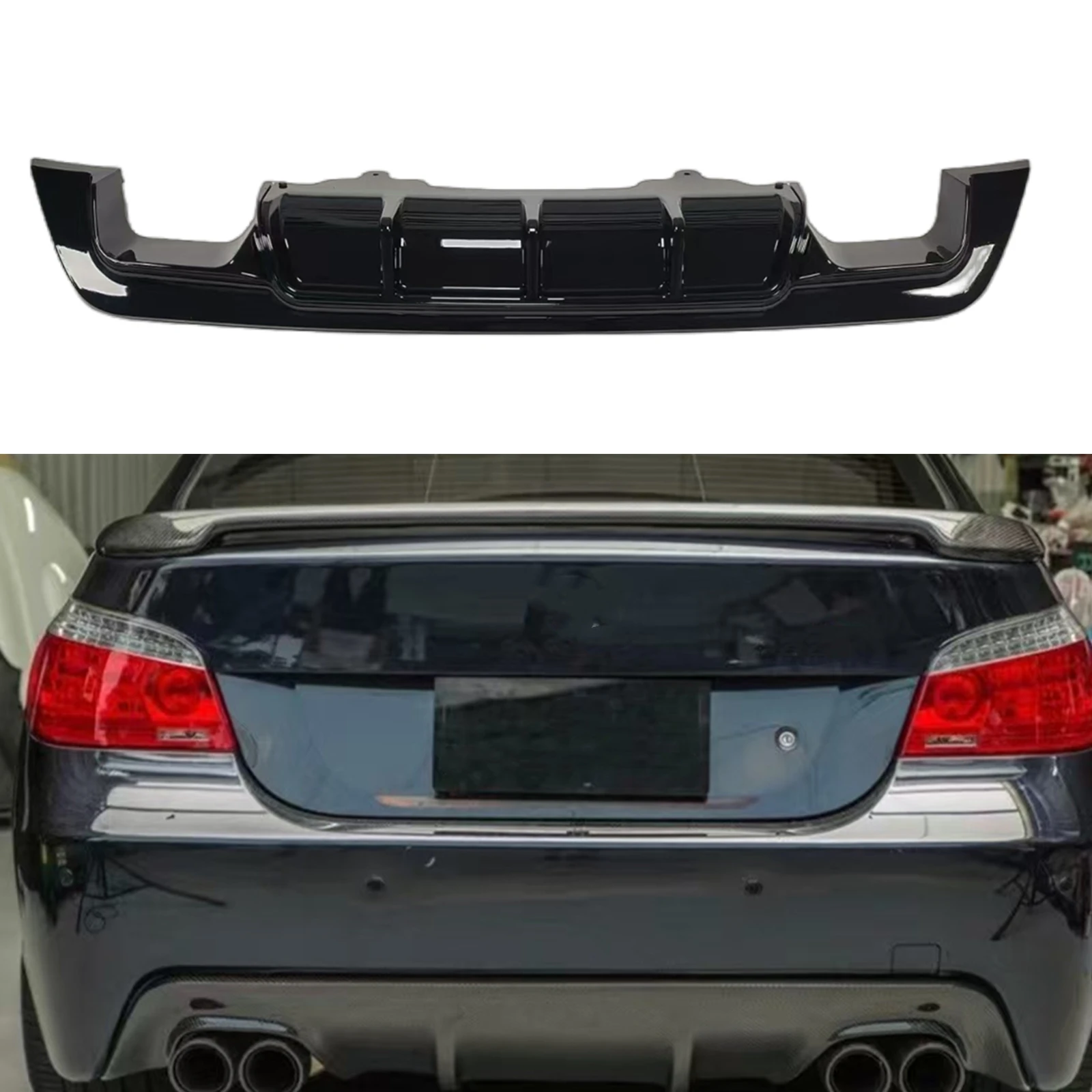 Диффузор заднего бампера для BMW 5 серии E60 E61 M Tech M Sport 525i 530i 2004-2010, глянцевый черный хвостовой спойлер, кронштейн-сплиттер