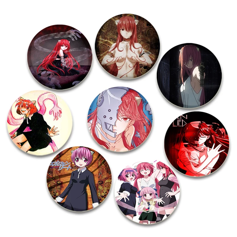 Булавки из жести Elfen Lied, круглые милые мультяшные броши на кнопках для рюкзака, аксессуары для одежды, коллекция аниме, украшение значка