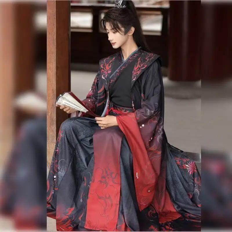 Традиционный китайский Wuxia Hanfu для мужчин и женщин Weijin Period костюм с перекрестным воротником винтажный черный, красный Хэллоуин фехтовальщик косплей костюм (art.: 3920d231a5db7) - 3920d231a5db7