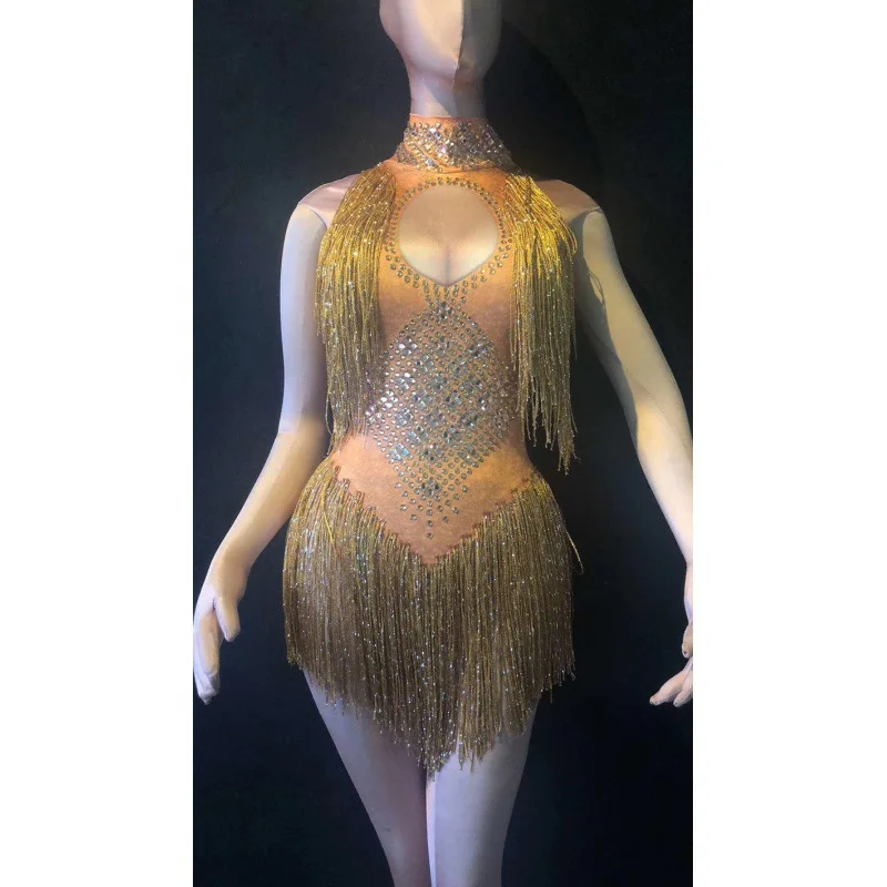 Фото Костюм Интернет-знаменитости Talent Show Live Dress Tassel Latin Dance Cha Cha Dance Costume Bar Party Table Robe De Soirée Femmes №3