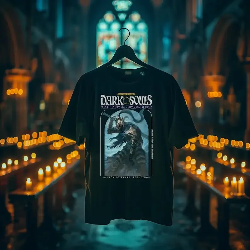 Фото Графическая футболка Dark души Artorias | Тяжелая хлопковая футболка унисекс | Игровая уличная одежда, подарки для геймеров, стильная винтажная рубашка для книг №2