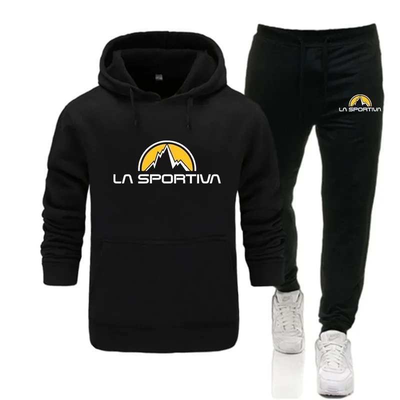 Фото La Sportiva Мужской спортивный костюм, пуловер с капюшоном + спортивные штаны, спортивный костюм, повседневная спортивная одежда для бега, комплект мужской флисовой уличной одежды из 2 предметов №2