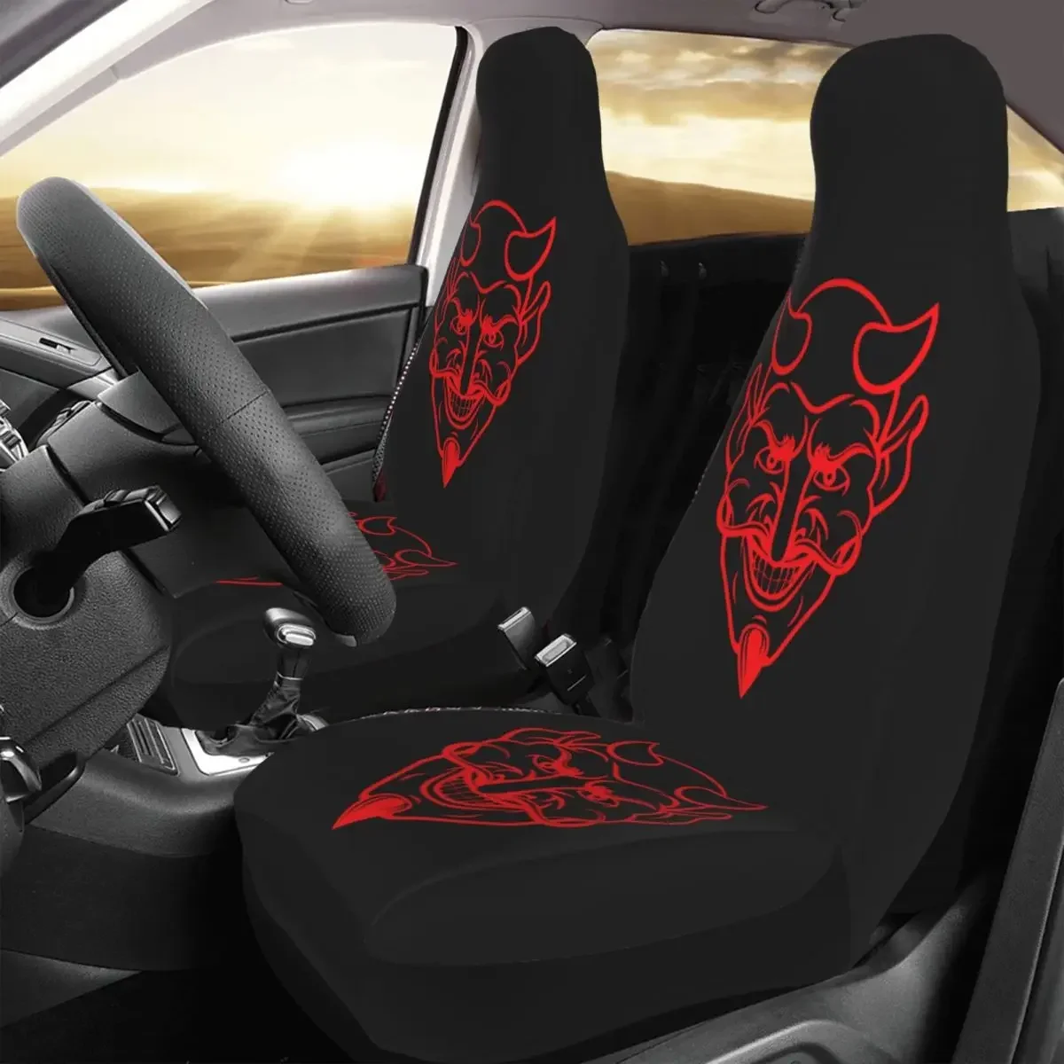 Demon: vil con cuernos, funda para asiento coche sonriente, impresión personalizada, accesorios protectors frontales universal
