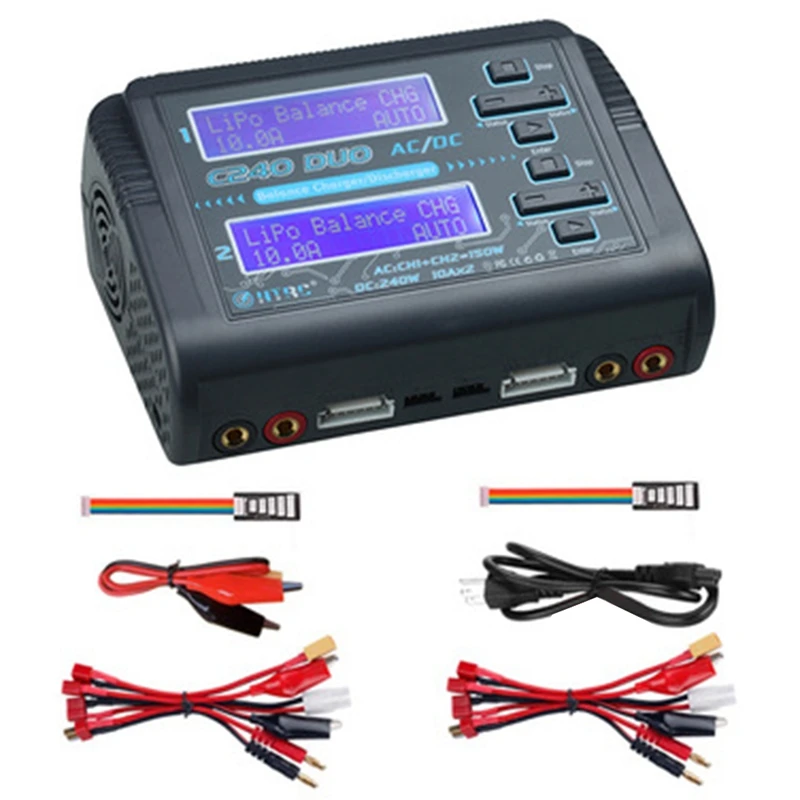 C240 DUO Lipo балансирующее зарядное устройство Двухканальное AC150W DC240W для Lihv Life Lilon Nicd Nimh Pb Зарядное устройство для аккумуляторов US вилка легкая установка