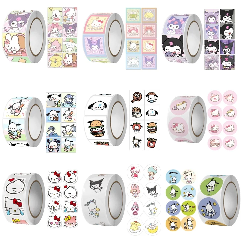 500 шт./рулон, стикеры Sanrio Kawaii Kuromi Hello Kitty P Cinnamoroll