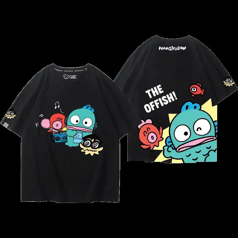 Футболка Sanrio Hangyodon с короткими рукавами, фирменная периферия для мужчин и девочек, студенческая универсальная хлопковая детская одежда, летняя одежда (art.: 3920cec100dc2) - 3920cec100dc2