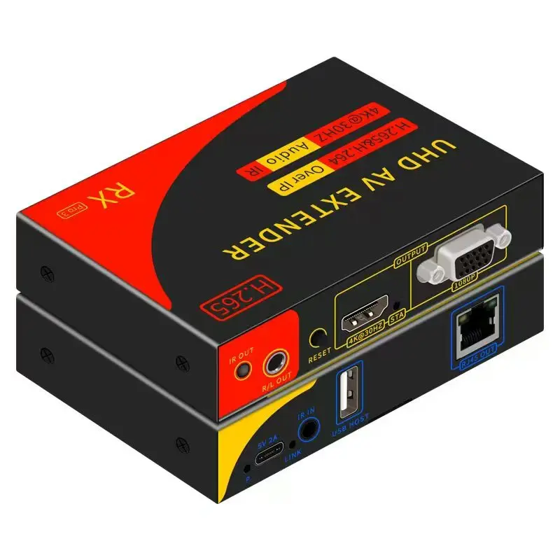 H.265 4K @ 30 Гц 200 м KVM-удлинитель для HDMI USB-передатчика через IP RJ45 Cat5e/6 с выходным VGA аудио добавление/снятие встраивания