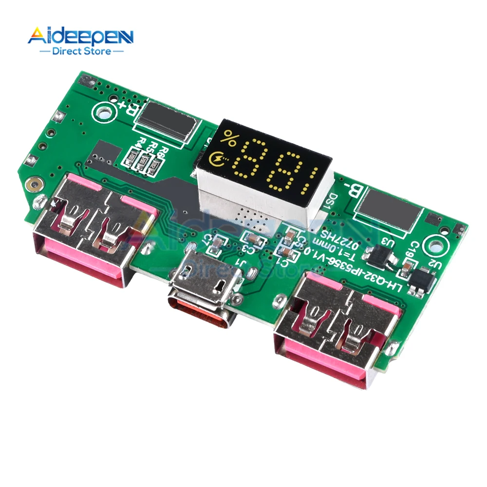 5V 3A Литиевый аккумулятор Цифровой дисплей Модуль быстрой зарядки IP5356 TYPE - C Micro USB QC3.0 2.0 PD3.0 / AFC / FCP