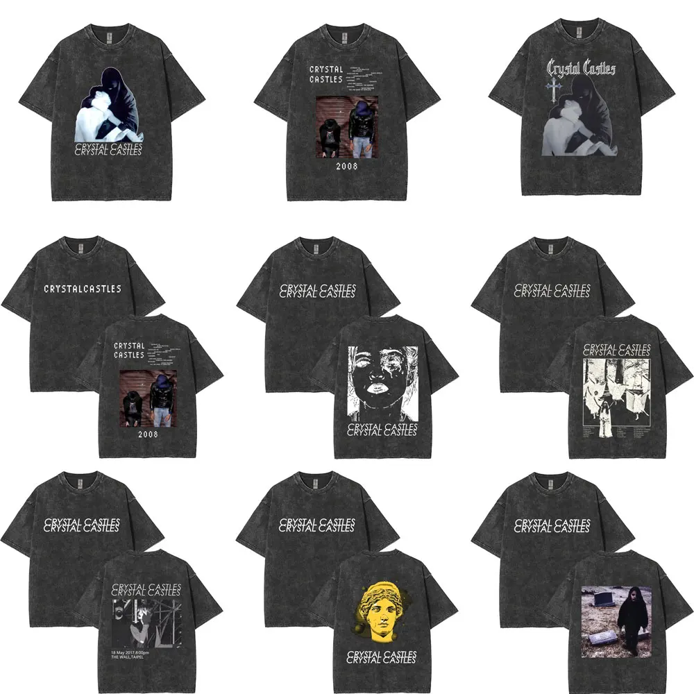 Винтажные потертые футболки Crystal Castles, футболки с музыкальным альбомом в готическом стиле, панк, мужские и женские модные футболки большого размера с коротким рукавом в стиле рок