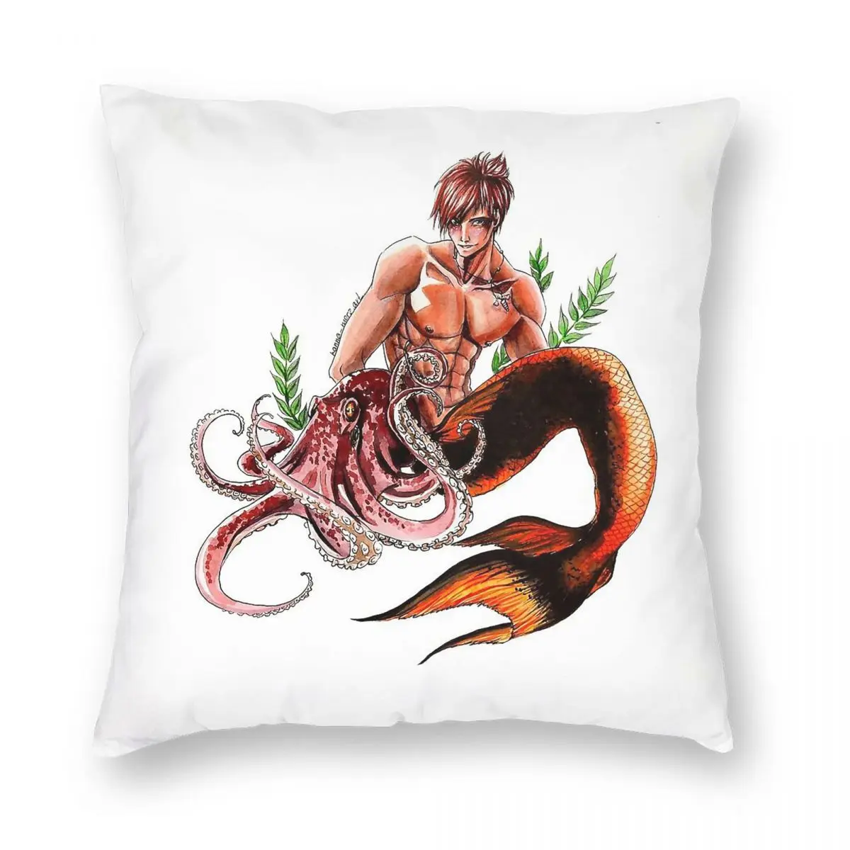 Фото Квадратная наволочка Merman And Friend, полиэстер, лен, бархат, декор на молнии с принтом, наволочка для подушки 18 дюймов №3