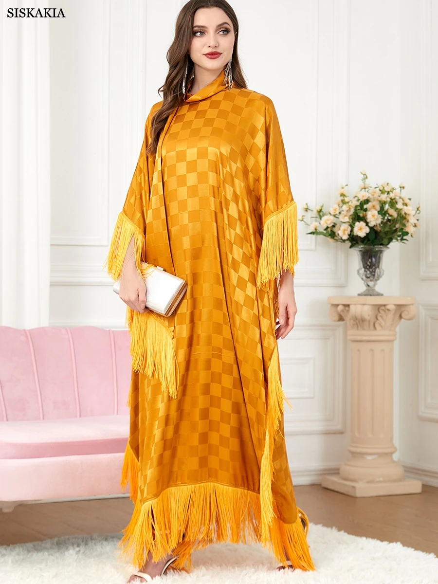 Фото Женское платье в клетку Abaya Dubai Jubah, платье-кафтан с рукавами «летучая мышь», Марокканское платье №5