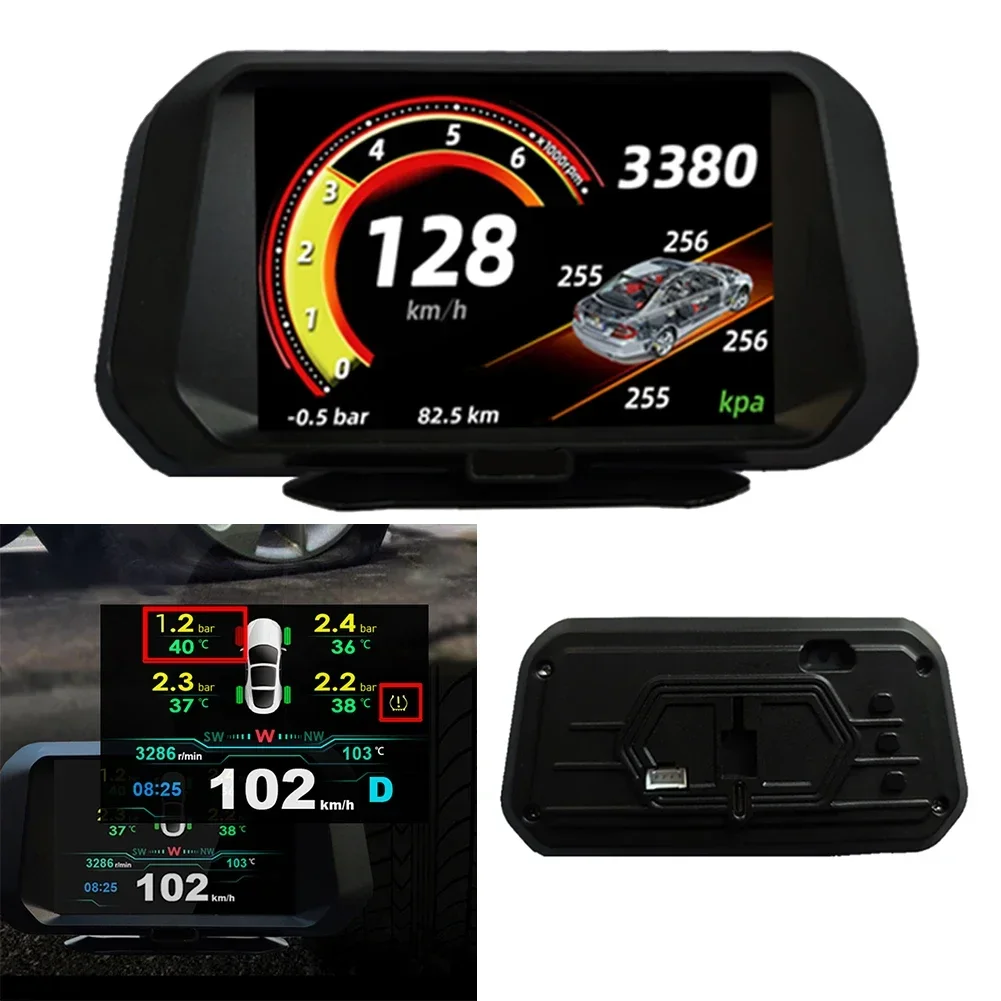 Фото Автомобильный дисплей HUD на лобовое стекло, GPS-гид, OBD, многофункциональный ЖК-дисплей для контроля давления в шинах, Автомобильный дисплей HUD на лобовое стекло, GPS-гид №3