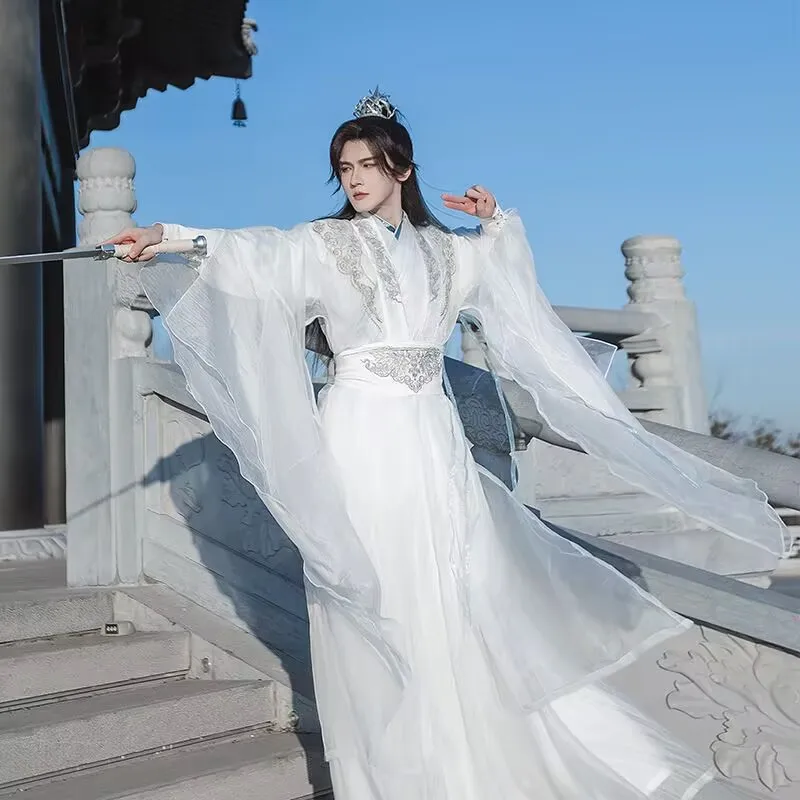 Hanfu мужской древний китайский традиционный бело-синий костюм Hanfu мужской Хэллоуин косплей костюм Hanfu костюмы женские плюс размер XXL Этническая одежда