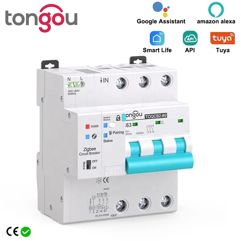 Фото API TO-QCB2 TUYA 3P 63A MCB Zigbee измерительный автоматический выключатель Smart Life таймер дистанционного управления автоматический беспроводной переключатель от TONGOU №2