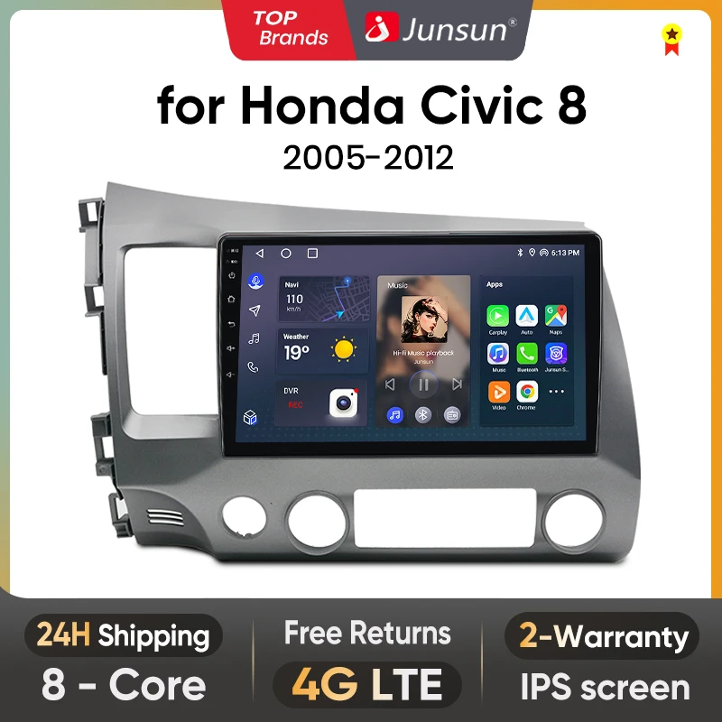 Автомагнитола Junsun V1 для Honda Civic 8, 2005-2012, 4G, GPS