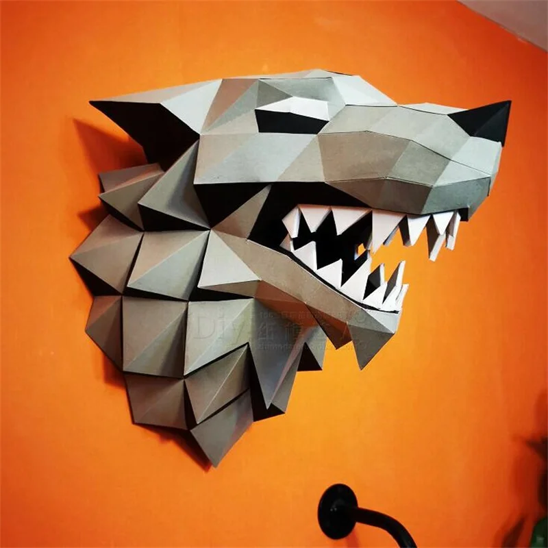 Фото Бумажная модель волка Красная голова дракона 3D Papercraft DIY Ручная работа Художественная скульптура Модель Пазлы Настенные украшения Домашний декор Детские игрушки №3