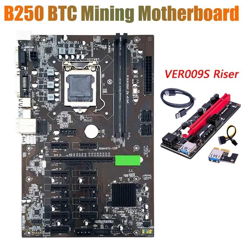 Материнская плата для майнинга B250 BTC с подставкой VER009S 12X, слот для графической карты LGA 1151 DDR4 SATA3.0 USB3.0 для майнинга BTC