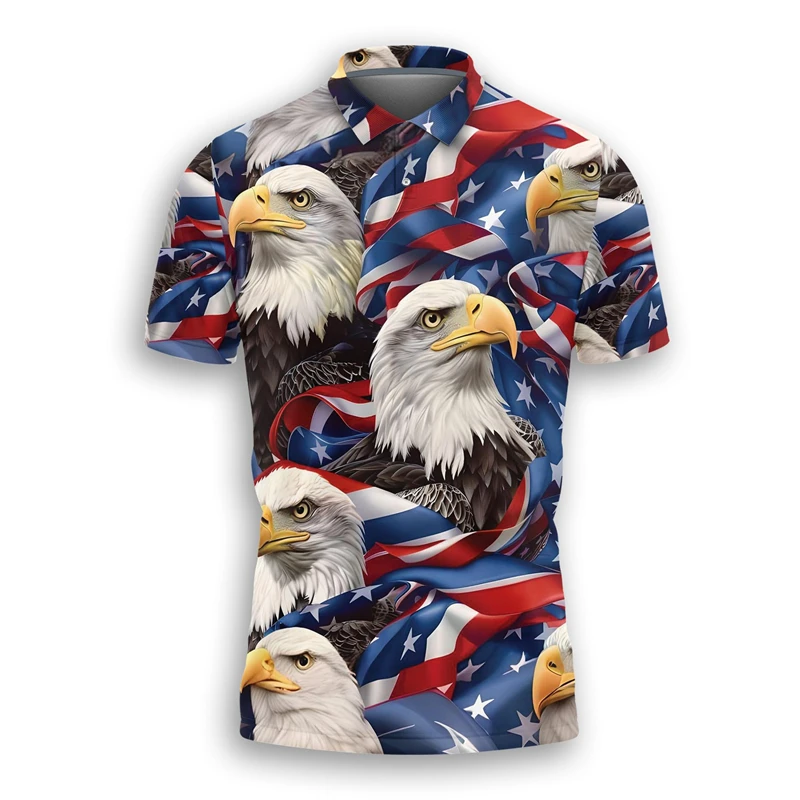 Fashion USA  Eagle 3D Printed POLO Shirt America Patriotic T Shirt US Male Streetwear Funny Boy POLO Shirt Lapel Button Tee Tops