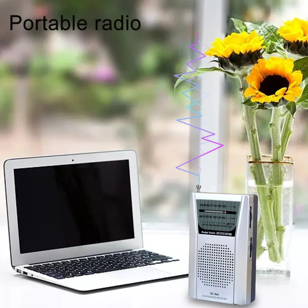 Фото Мини-кишеньковое радио BC-R60, телескопическая антенна, уличное AM/FM, двухдиапазонное радио, мировой приемник, динамик 88-108 МГц, разъем 3,5 мм, наушники №4