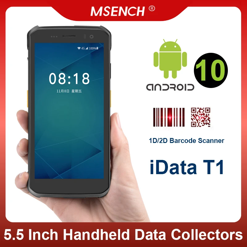 Прочный сборщик данных 5,5-дюймовый портативный Android PDA 10 GMS 4 ГБ + 64 ГБ 1D/2D сканер штрих-кода Bluetooth5.0 с большой батареей iData T1
