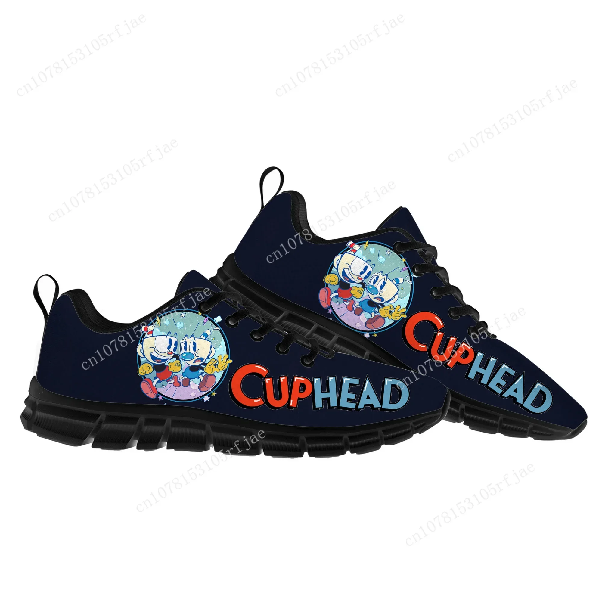 Фото Популярные Cupheads Mugmans, спортивная обувь с героями мультфильмов, мужские и женские кроссовки для подростков, кроссовки, обувь на заказ №2