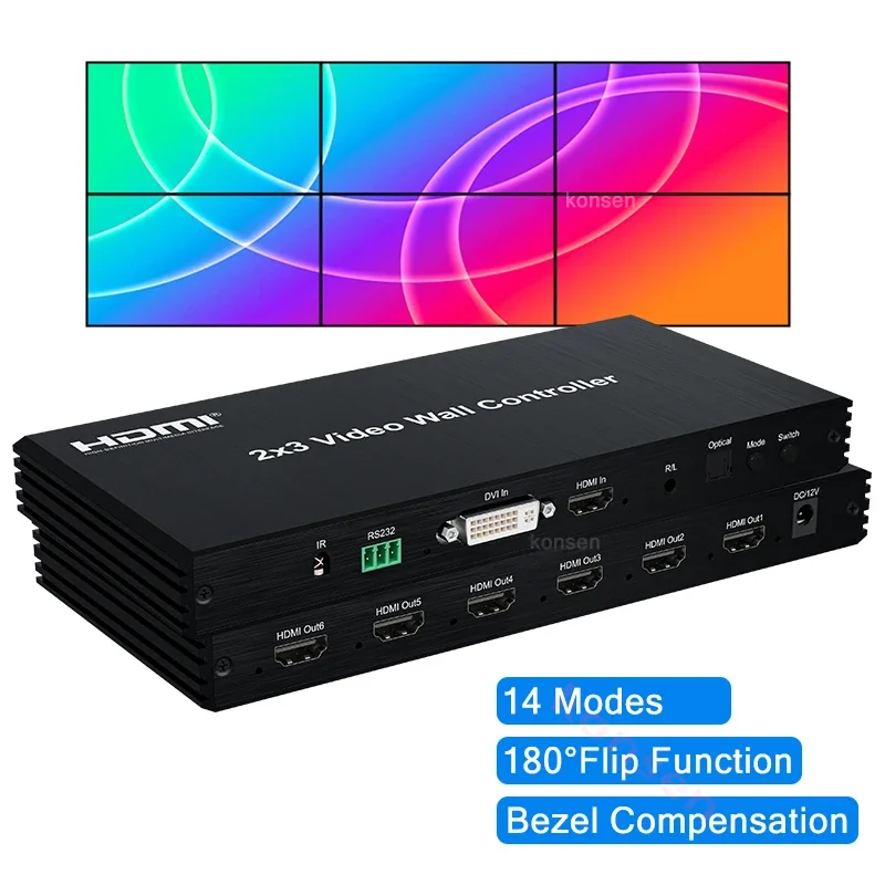 Контроллер видеостены 2x3 HDMI, многоэкранный процессор, регулировка откидной кромки 180 футов для 2x3 2x2 3x1 4x1 6x1, коробка для сращивания