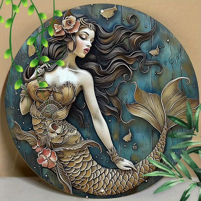 8x8 дюймов Круглая Алюминиевая вывеска Witty Mermaid-прочный и привлекательный Декор для дома, офиса и кафе