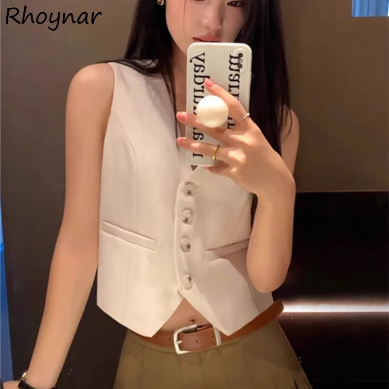 Женский укороченный жилет на пуговицах Ulzzang Chic, однотонный Простой повседневный Приталенный жилет в стиле ретро для офиса