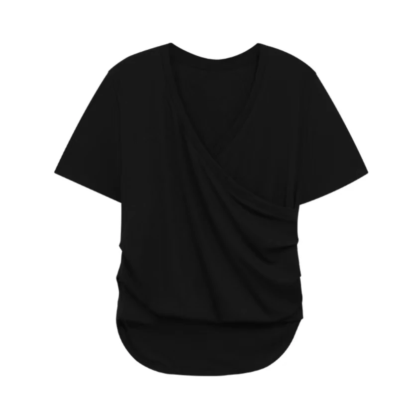 Фото HYRAX Design Oriented Slim Fit женский топ для похудения, короткий стильный приталенный топ, модная футболка с перекрестным v-образным вырезом и короткими рукавами №5