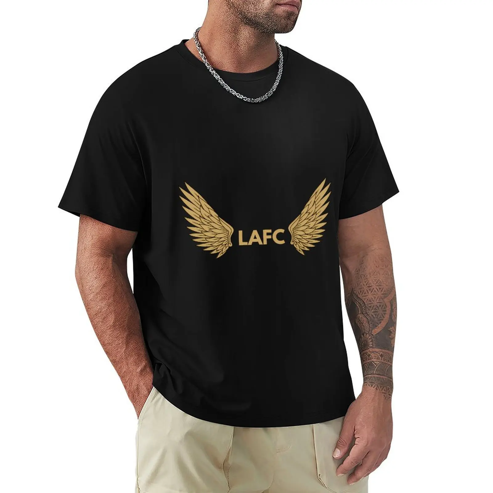 Фото Футболка Lafc Golden Angel Wings, корейская модная футболка с принтом животных для мальчиков, мужские футболки №3